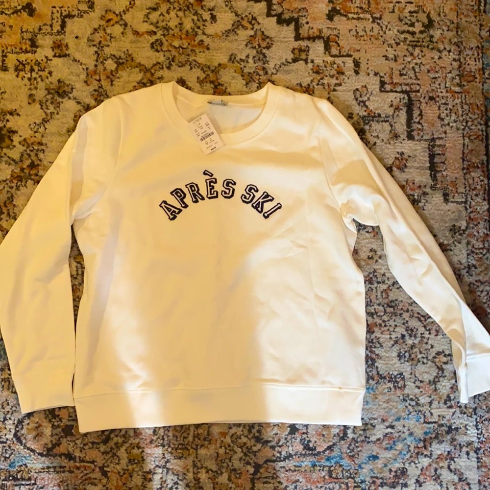 White and Navy Apres ski crew neck
